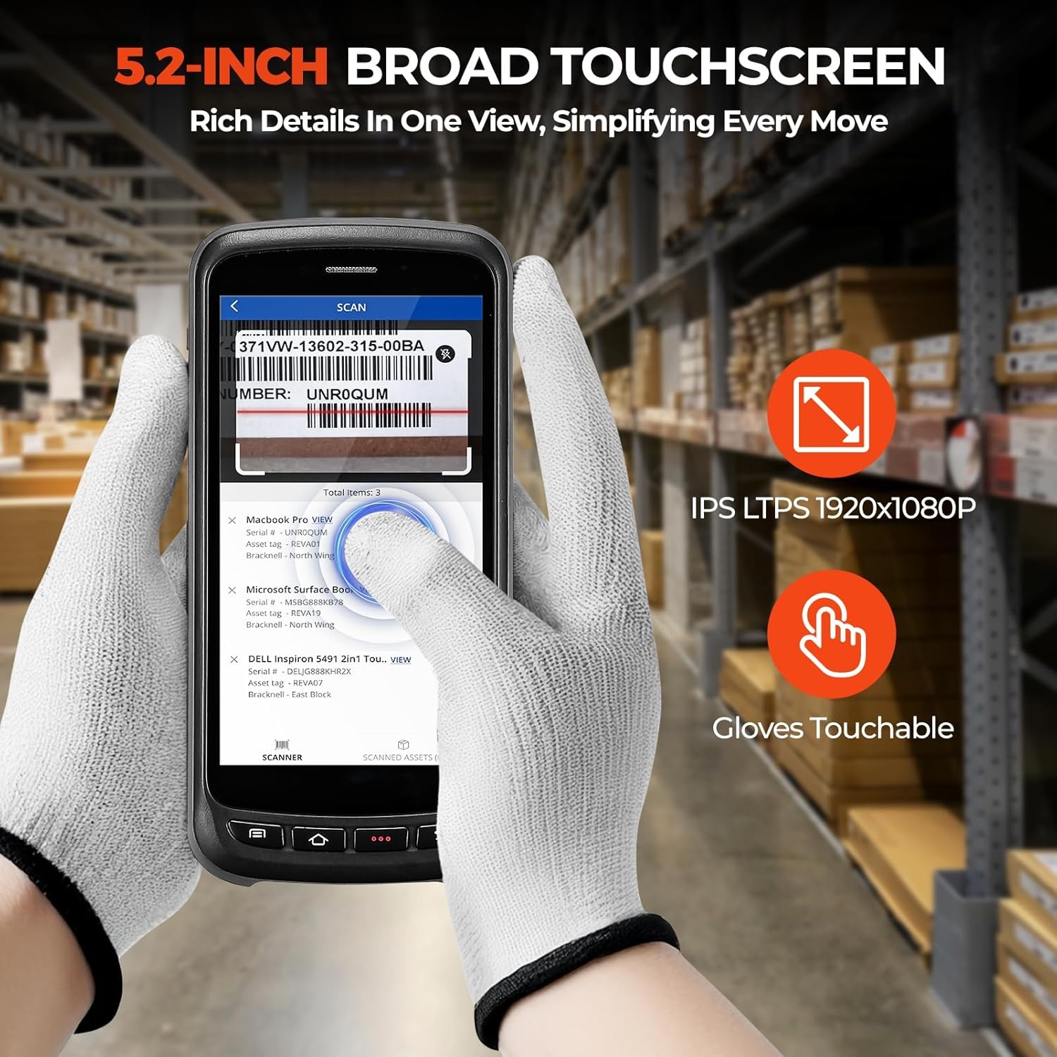 image:imageMUNBYN Android Barcode Scanner Full Screen 8000mAh Mobile Computer 1D2D QR Zebra SE4710 Engine Handheld Android 13 PDA for WMS 4G WiFi Inventory Bar Code Scanner