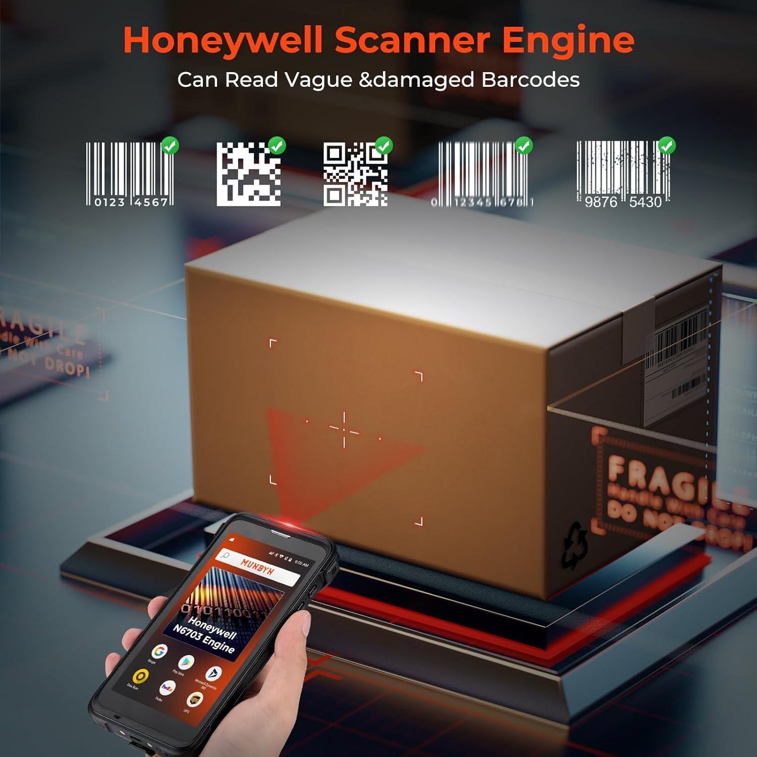 image:imageMUNBYN Barcode Scanner with OCR Funtion Android 13 Honeywell N6703 55 PDA Mobile Computer Handheld WiFi 2G3G4G 1D2DQR