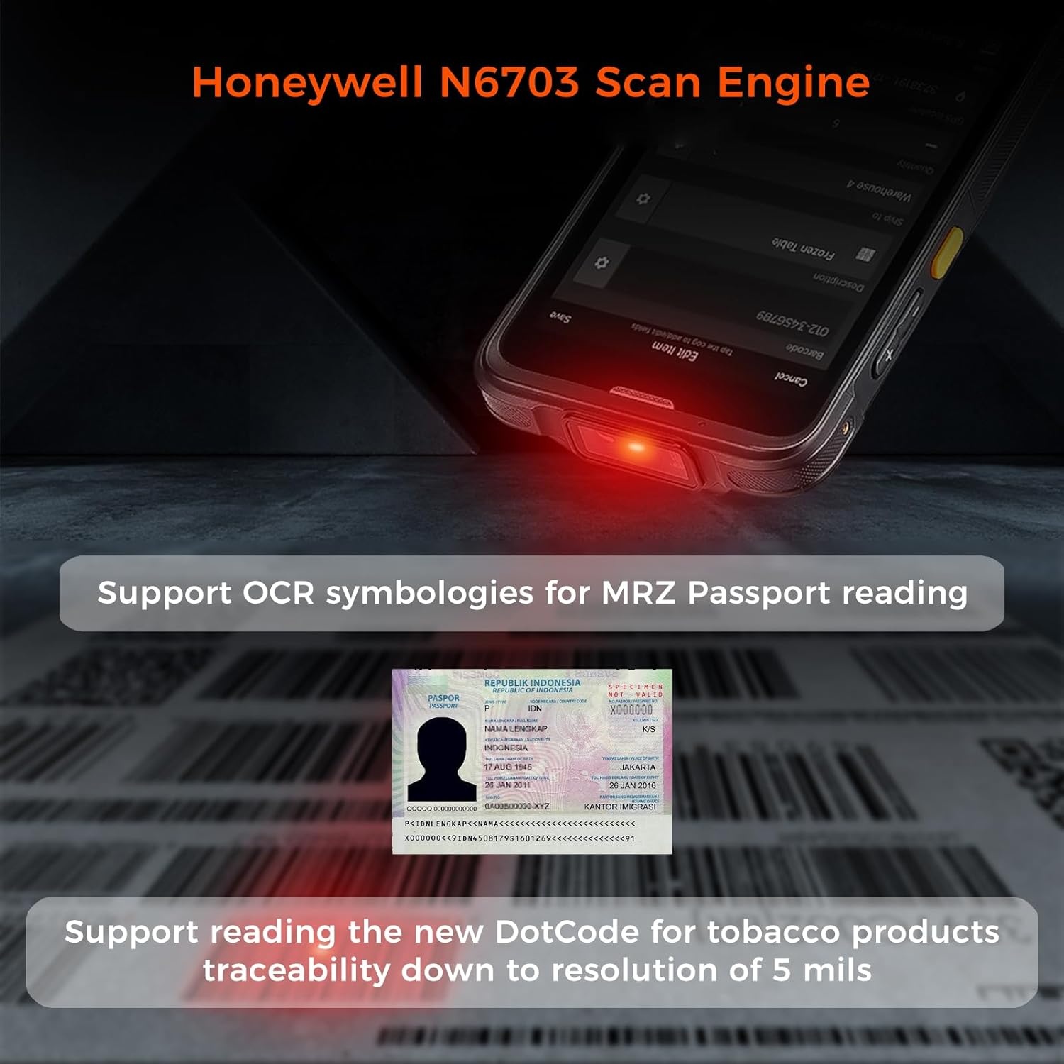 image:imageMUNBYN Barcode Scanner with OCR Funtion Android 13 Honeywell N6703 55 PDA Mobile Computer Handheld WiFi 2G3G4G 1D2DQR