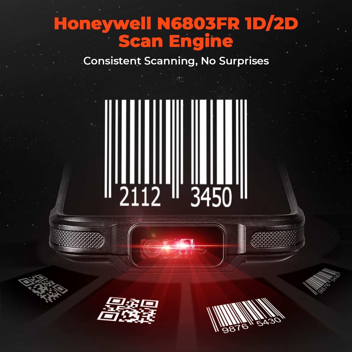 image:imageMUNBYN FarRange Distances Bar Code Scanner Android 13 WiFi6 Handheld Mobile Scanner with Pistol Grip Equipped with Honeywell N6803FR Engine 55 BT GPS 1D2DQR LongDistance Scanning Needs