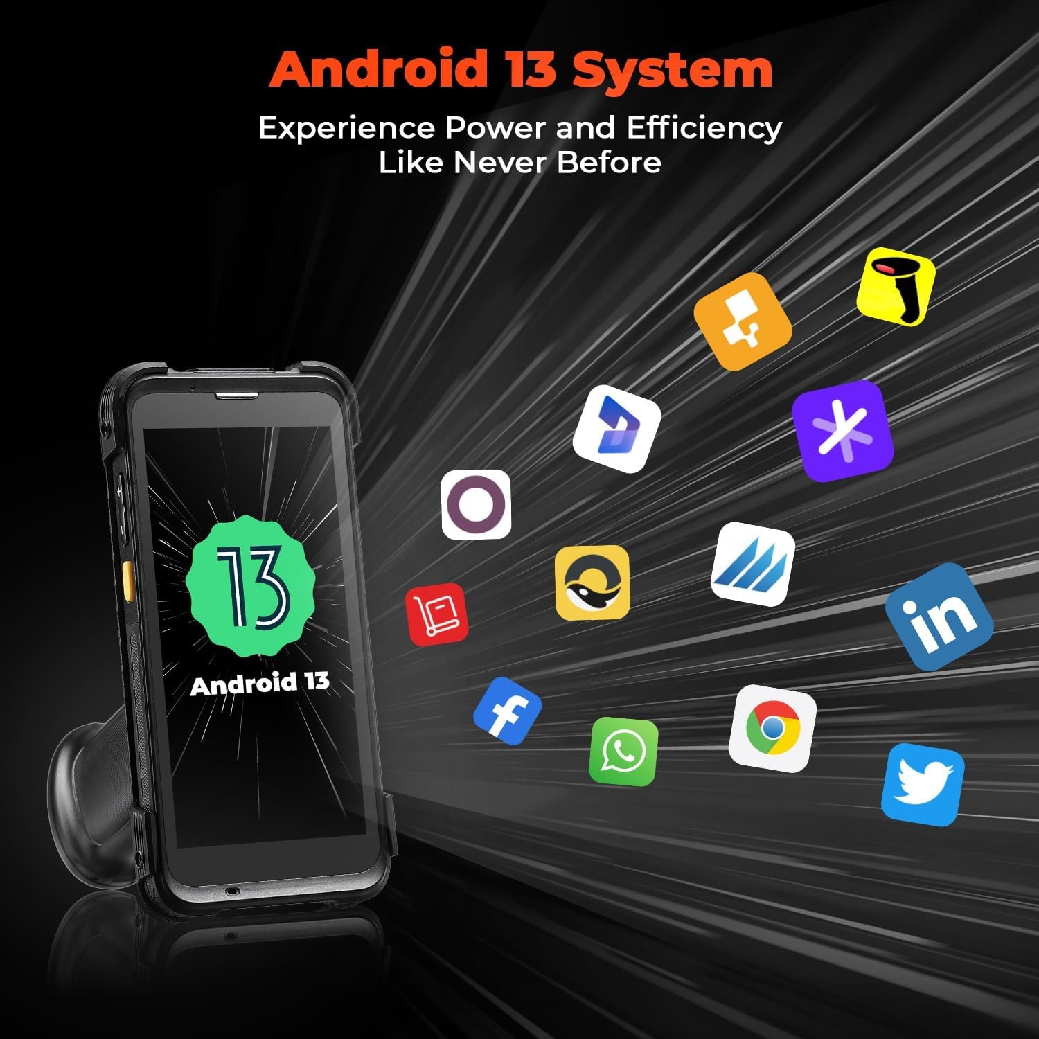 image:imageMUNBYN FarRange Distances Bar Code Scanner Android 13 WiFi6 Handheld Mobile Scanner with Pistol Grip Equipped with Honeywell N6803FR Engine 55 BT GPS 1D2DQR LongDistance Scanning Needs