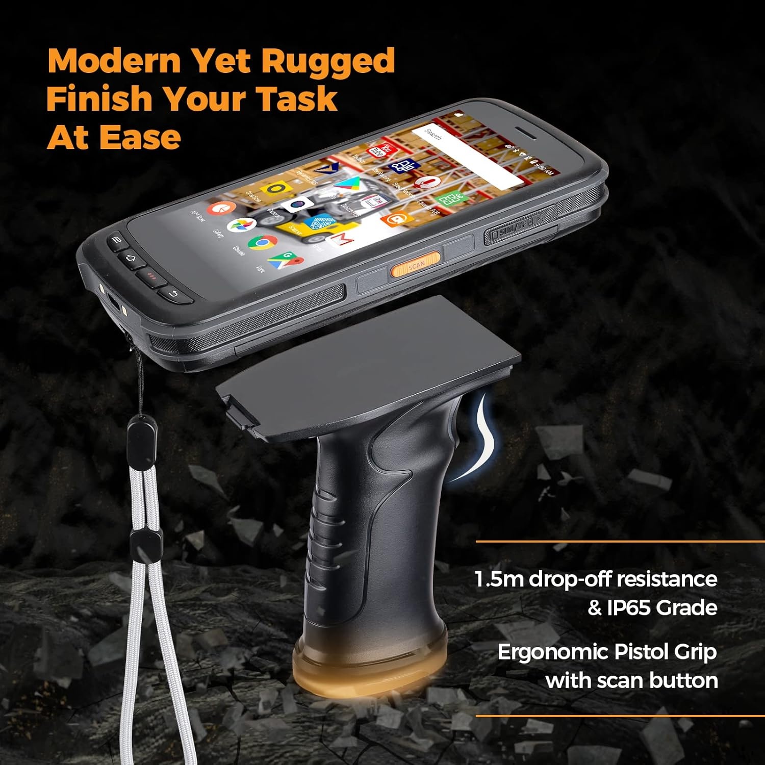 image:imageMUNBYN Pistol Grip for IPDA087 Android Barcode Scanner Android 11 Data Terminal IP65 Rugged PDA 4G WiFi GPS BT 8000mAh Battery 1D2D QR Zebra Scanner Spare Part Only The PDA Device Not Included