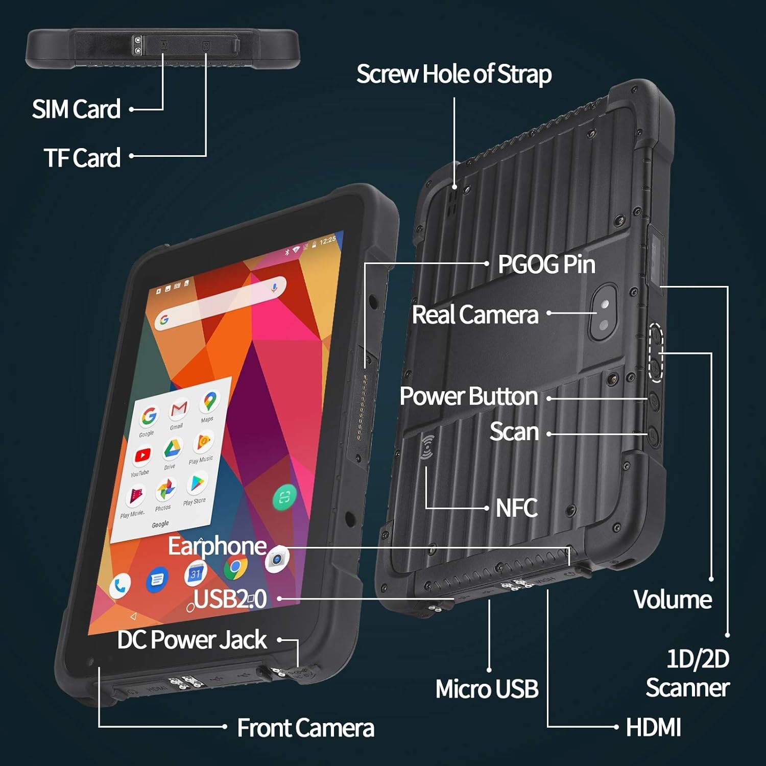 image:imageMUNBYN Rugged Android Tablet Scanner IRT01 8inch Tablet Android 10Equip with Zebra SE2707 Scanner 700nit Heavy Duty Tablet IP67 MILSTD810G Sunshine Readable Inventory Mobile Handheld Computer