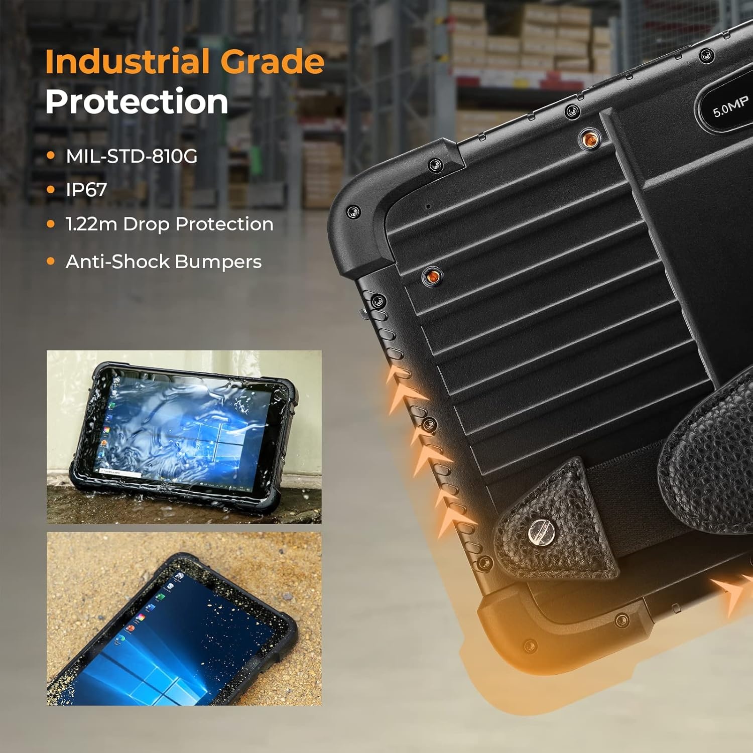 image:imageMUNBYN Rugged Tablet IRT04 8inch Industrial Tablet PC Windows 10 64bit Pro700nit Sunlight Readable Waterproof Tablet 4G WiFiGPS IP67 Drop and Water Resistant for Engineer Contractor Tablet