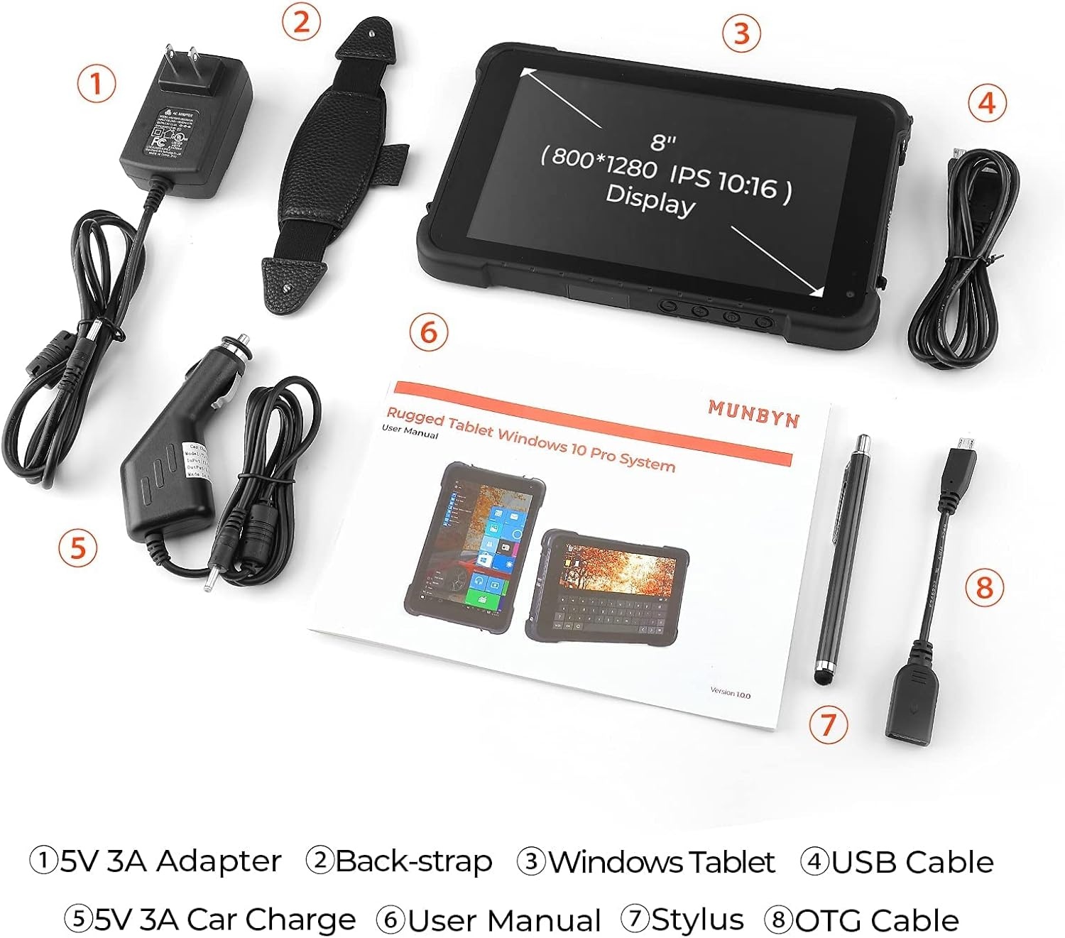 image:imageMUNBYN Rugged Tablet IRT04 8inch Industrial Tablet PC Windows 10 64bit Pro700nit Sunlight Readable Waterproof Tablet 4G WiFiGPS IP67 Drop and Water Resistant for Engineer Contractor Tablet