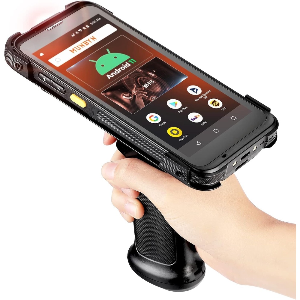 image:imageMUNBYN Android Barcode Scanner with Pistol Grip Android 11 WiFi 6 Mobile Computer PDA 55 Full Screen Equip with Zebra SE4710 Scanner Engine Bluetooth 1D2DQR Inventory Scanner with Software
