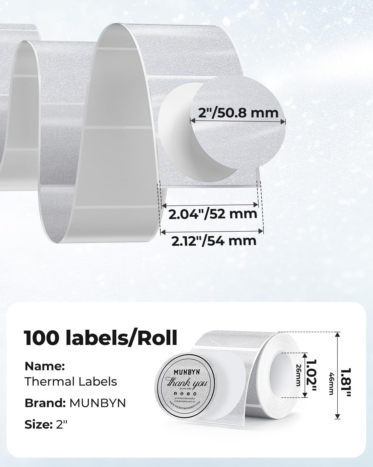 image:imageMUNBYN 2 Inch Gold Glitter Thermal Labels Round Thermal Printer Labels for Baking Candle Food 100 Sheets1 RollSilver