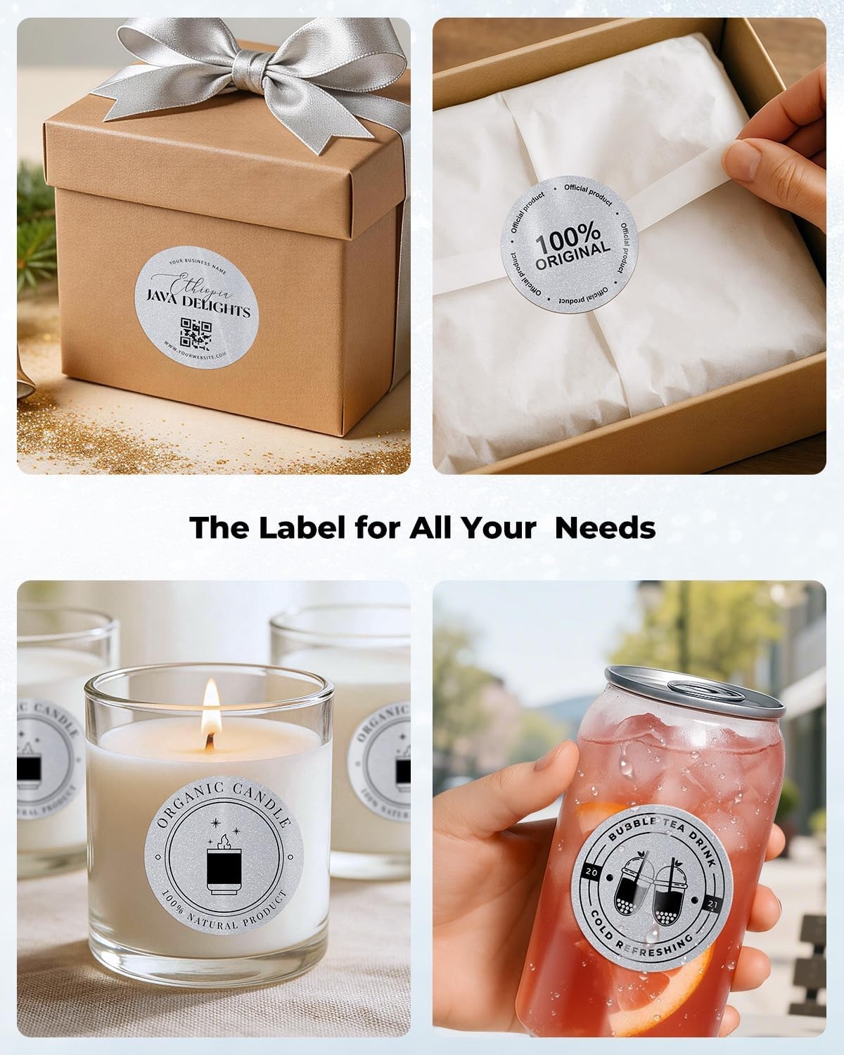 image:imageMUNBYN 2 Inch Gold Glitter Thermal Labels Round Thermal Printer Labels for Baking Candle Food 100 Sheets1 RollSilver