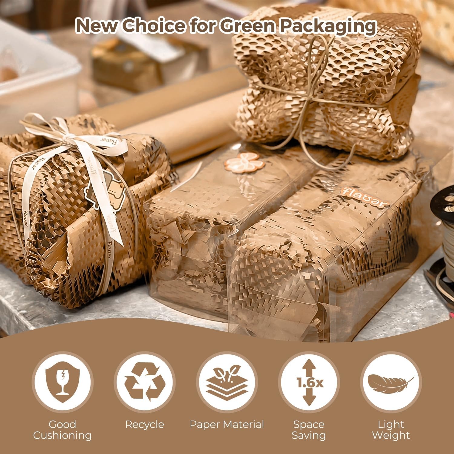 image:imageMUNBYN Honeycomb Packing Paper 15 Inches x 120 Feet Packing Paper Bubble Wrap for Packing Bottle Shipping Packaging with 16 Fragile Stickers and 100ft Twine