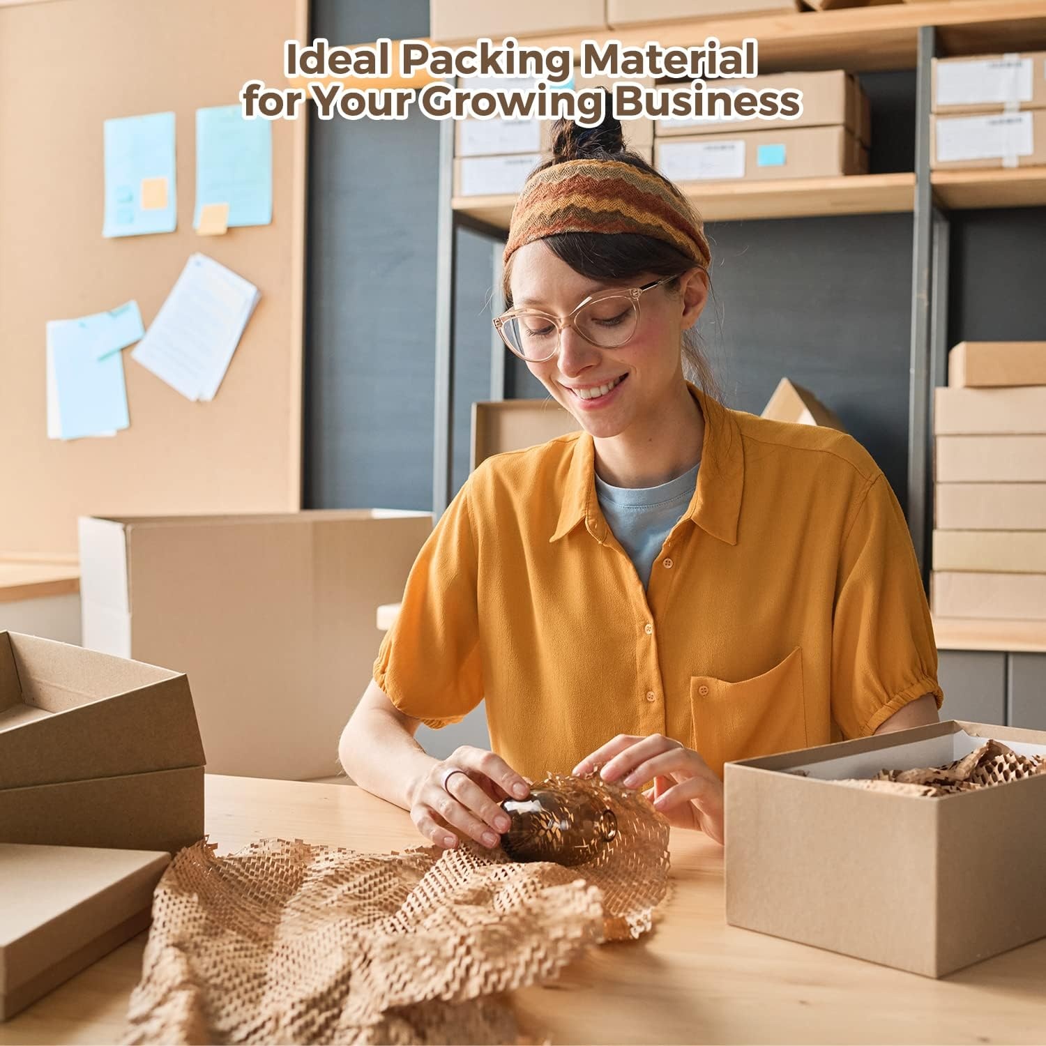 image:imageMUNBYN Honeycomb Packing Paper 15 Inches x 120 Feet Packing Paper Bubble Wrap for Packing Bottle Shipping Packaging with 16 Fragile Stickers and 100ft Twine
