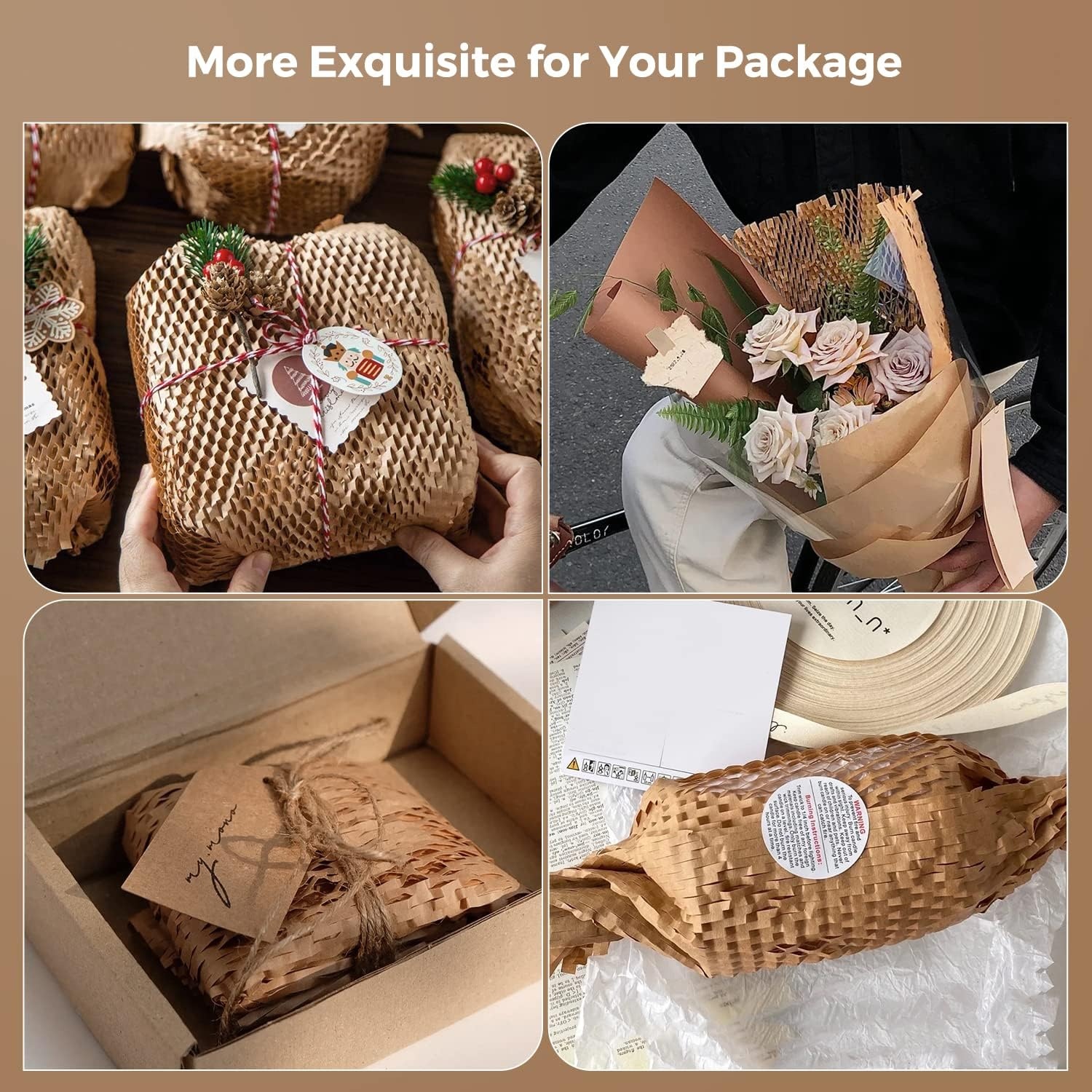 image:imageMUNBYN Honeycomb Packing Paper 15 Inches x 120 Feet Packing Paper Bubble Wrap for Packing Bottle Shipping Packaging with 16 Fragile Stickers and 100ft Twine
