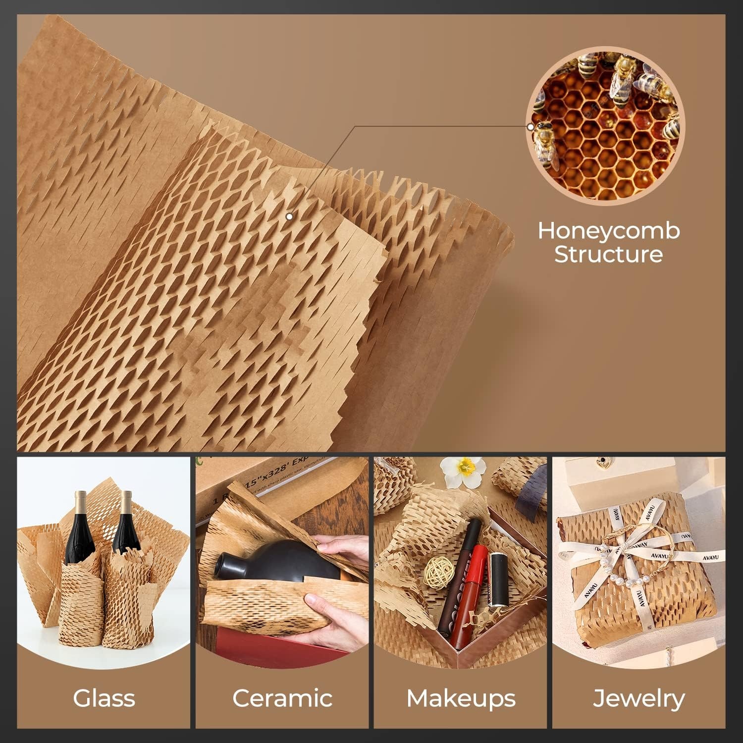 image:imageMUNBYN Honeycomb Packing Paper 15 Inches x 120 Feet Packing Paper Bubble Wrap for Packing Bottle Shipping Packaging with 16 Fragile Stickers and 100ft Twine