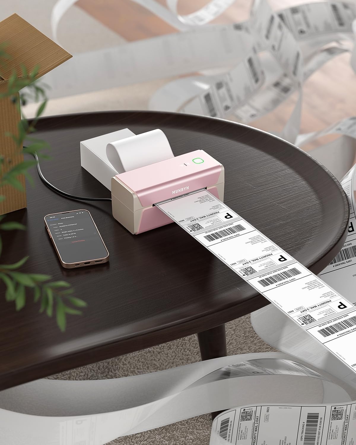 image:imageMUNBYN Pink Wireless Label Printer 300DPI RW401AP WiFi Thermal Printer AirPrint Connectivity DriverFree Compatible with iPhone iPad Mac Work with 4x6 Shipping Labels for Windows Android
