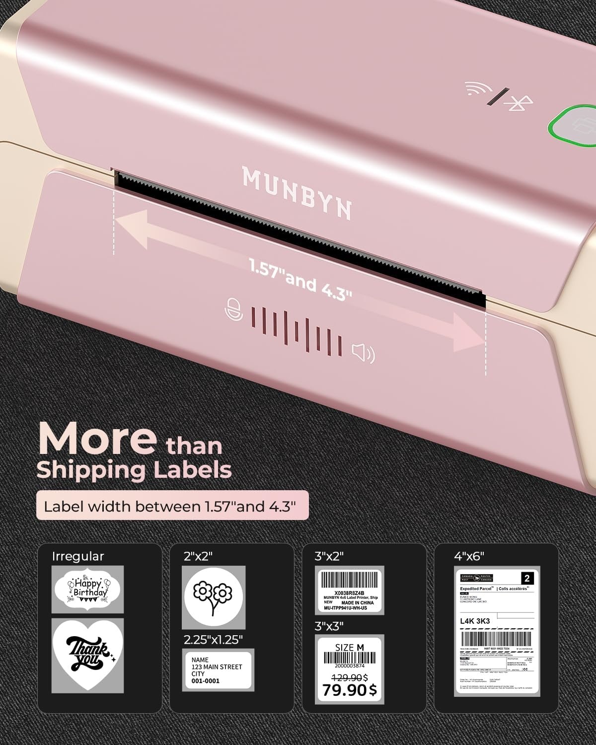 image:imageMUNBYN Pink Wireless Label Printer 300DPI RW401AP WiFi Thermal Printer AirPrint Connectivity DriverFree Compatible with iPhone iPad Mac Work with 4x6 Shipping Labels for Windows Android