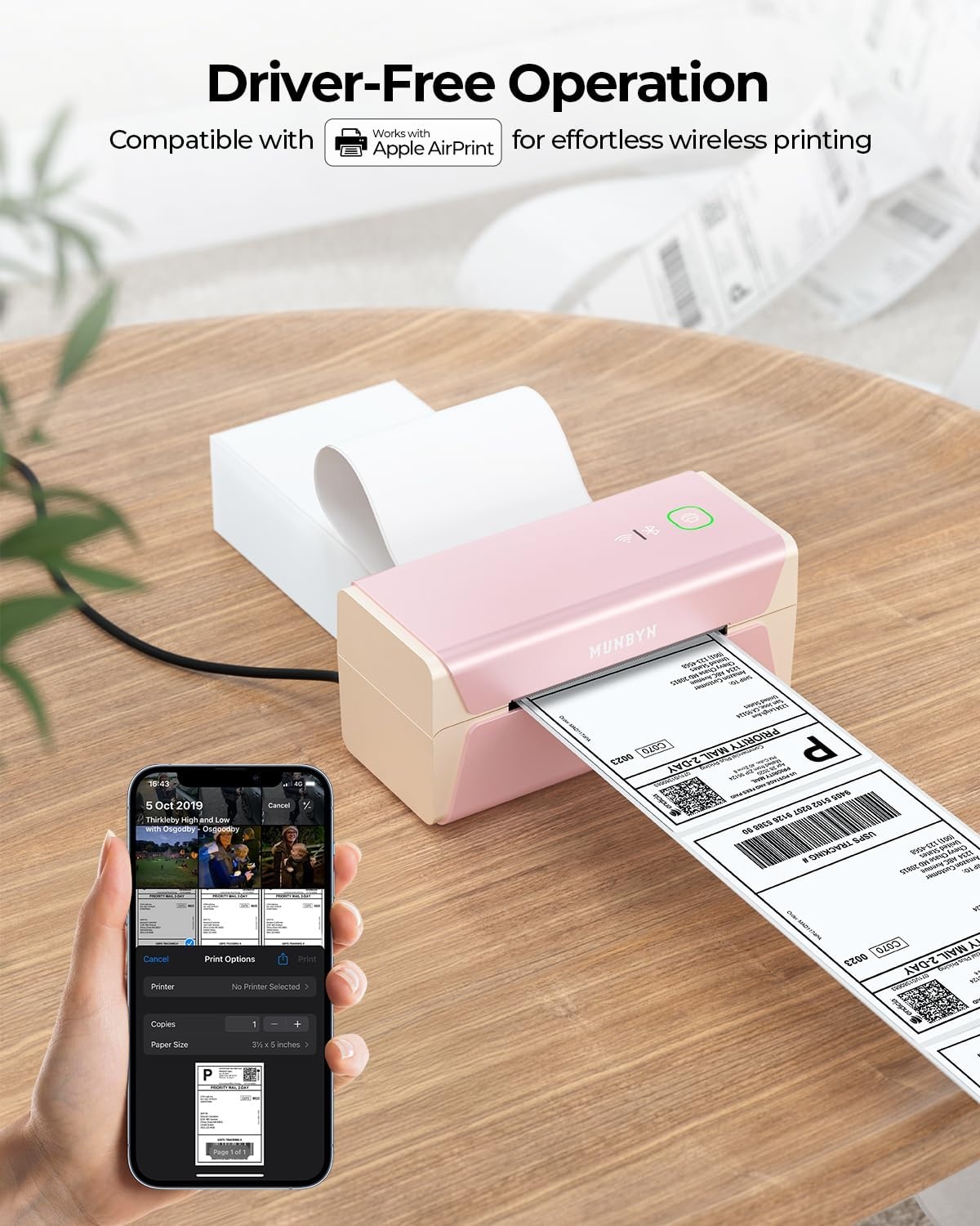image:imageMUNBYN Pink Wireless Label Printer 300DPI RW401AP WiFi Thermal Printer AirPrint Connectivity DriverFree Compatible with iPhone iPad Mac Work with 4x6 Shipping Labels for Windows Android