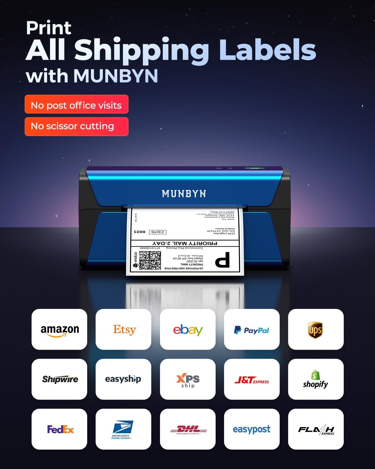 image:imageMUNBYN Wireless Label Printer 300DPI RW401AP WiFi Thermal Printer AirPrint Connectivity DriverFree Compatible with iPhone iPad Mac Work with 4x6 Labels for Windows Android