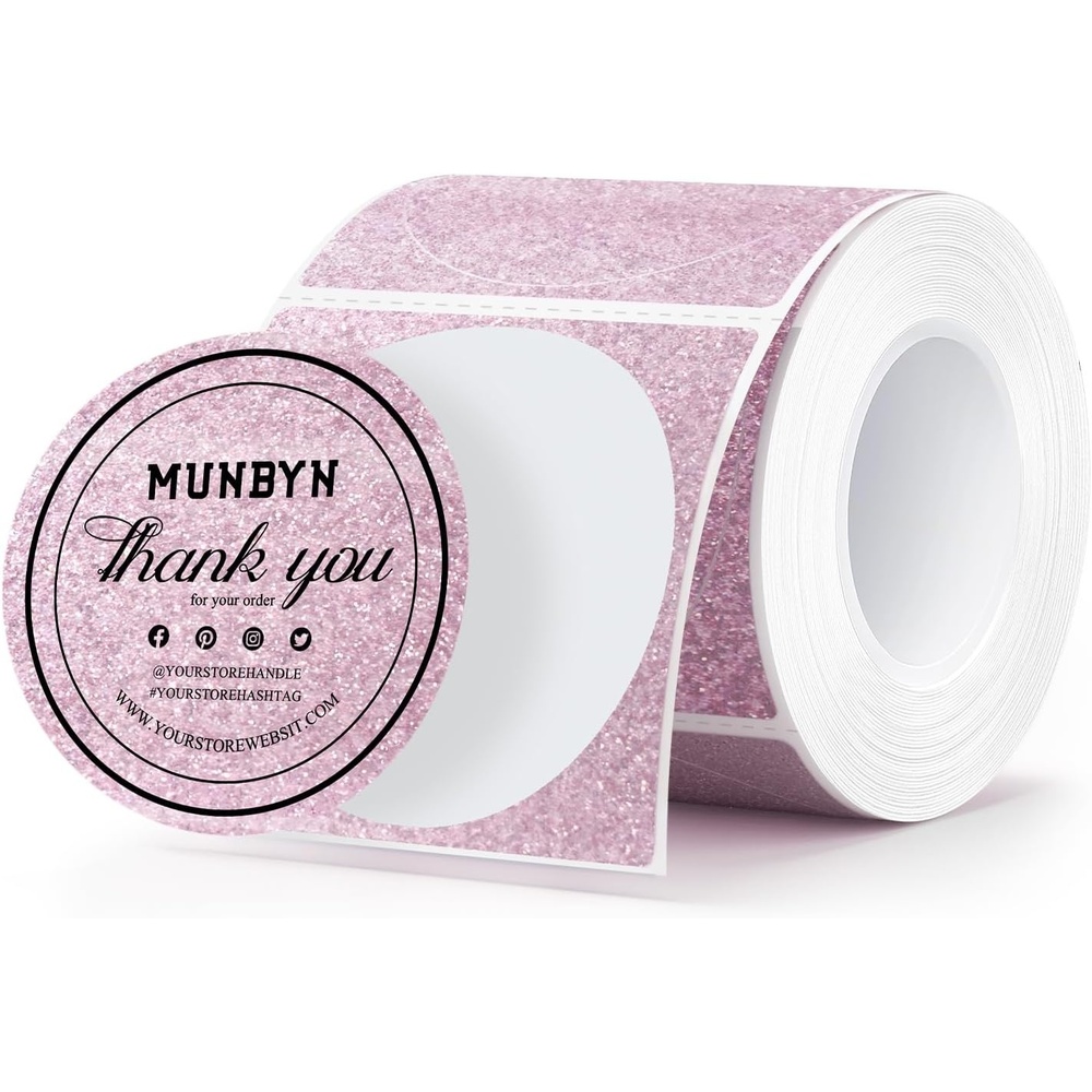 image:imageMUNBYN 2 Inch Gold Glitter Thermal Labels Round Thermal Printer Labels for Baking Candle Food 100 Sheets1 RollRose Gold