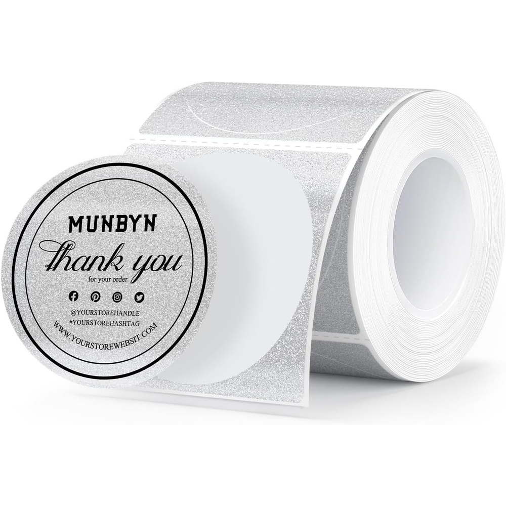 image:imageMUNBYN 2 Inch Gold Glitter Thermal Labels Round Thermal Printer Labels for Baking Candle Food 100 Sheets1 RollSilver