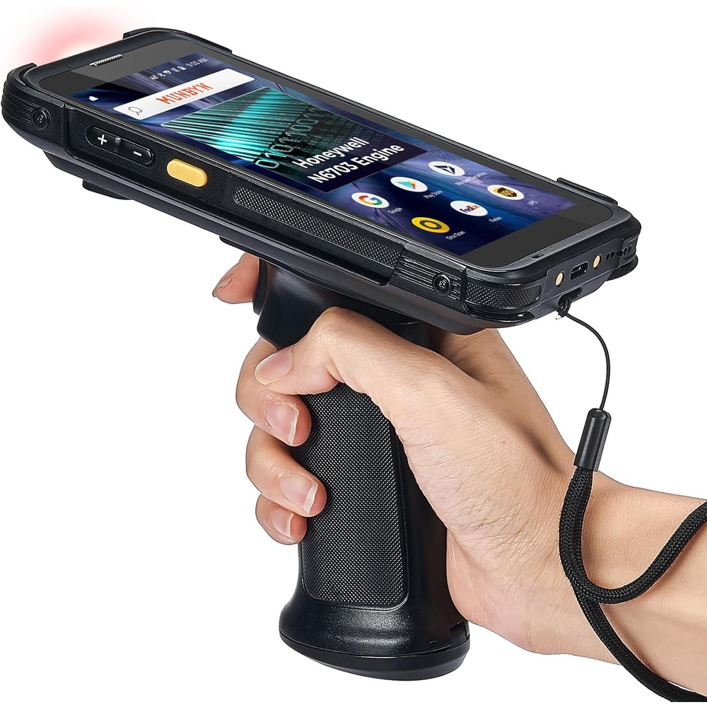 image:imageMUNBYN 2024 Android Barcode Scanner with Pistol Grip Equip with Honeywell N6703 Scanner Engine 55 Screen Android 11 Wireless Mobile Computer Handheld 464GB Inventory Scanner with Software