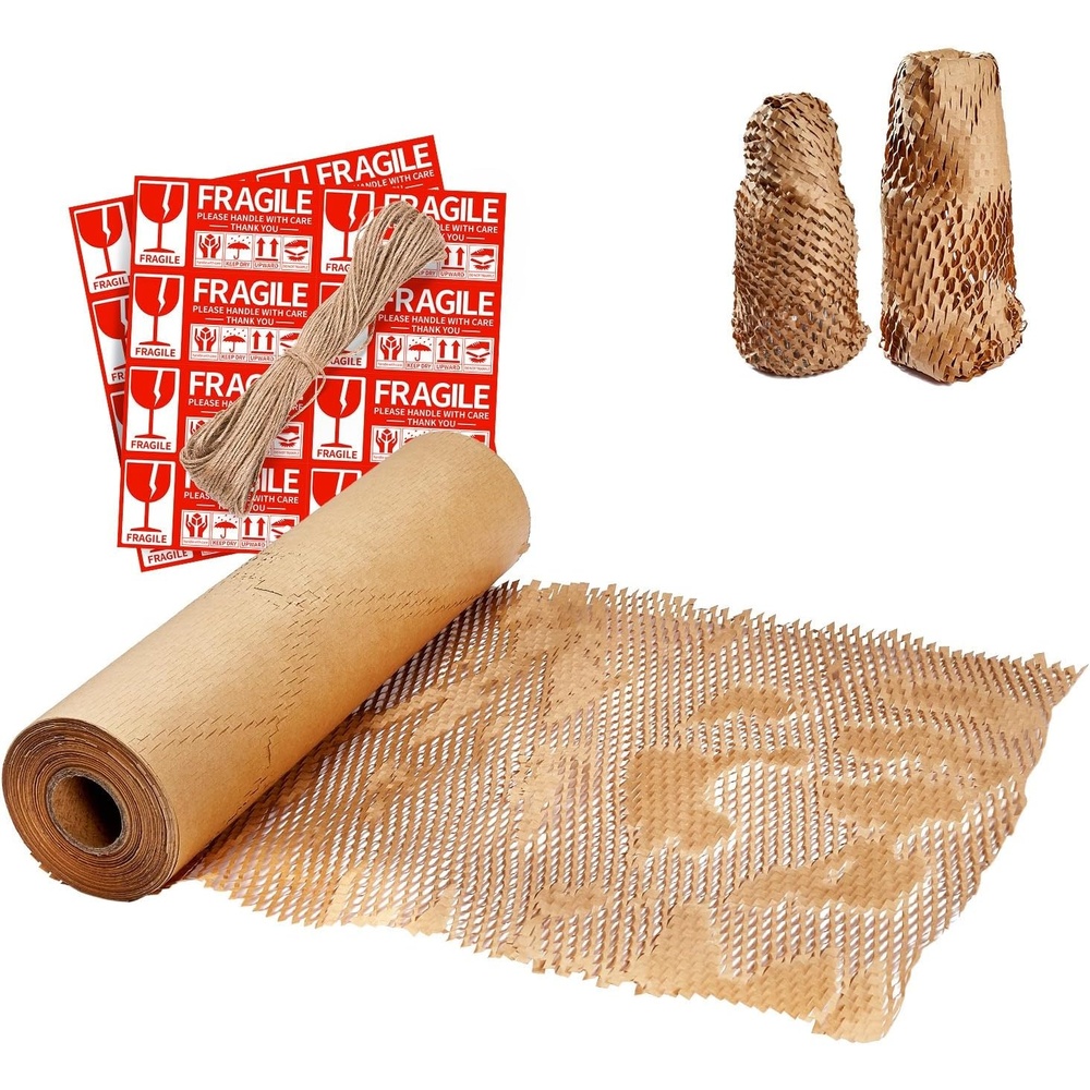 image:imageMUNBYN Honeycomb Packing Paper 15 Inches x 120 Feet Packing Paper Bubble Wrap for Packing Bottle Shipping Packaging with 16 Fragile Stickers and 100ft Twine