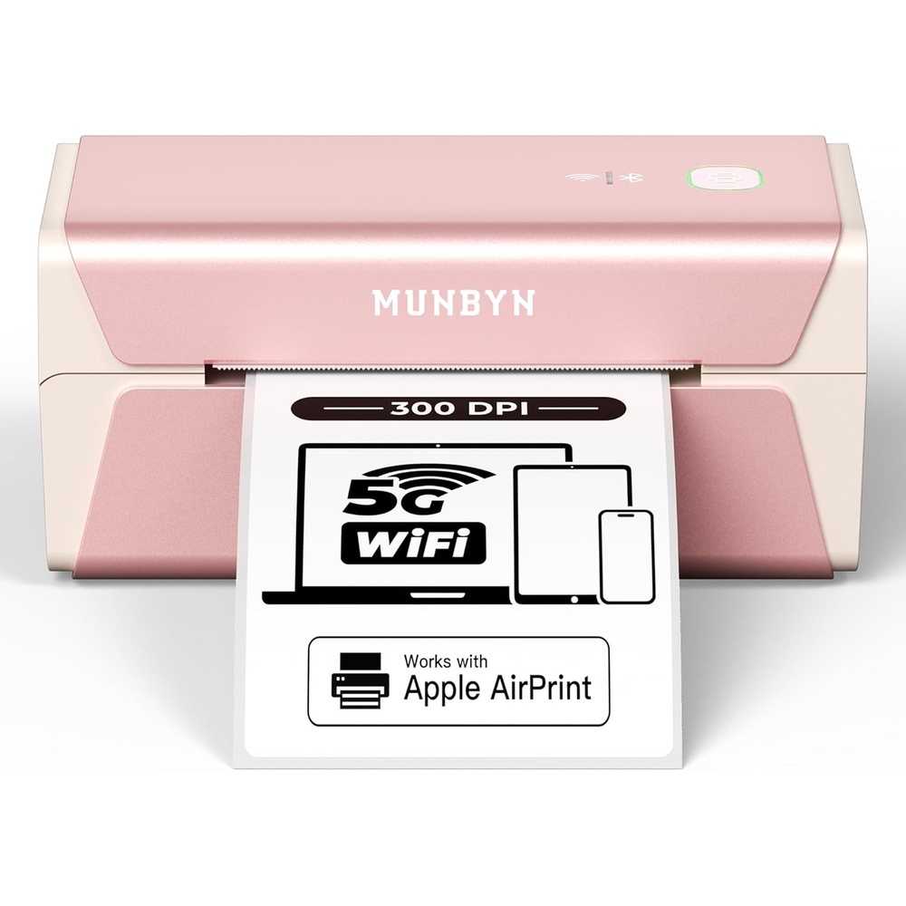 image:imageMUNBYN Pink Wireless Label Printer 300DPI RW401AP WiFi Thermal Printer AirPrint Connectivity DriverFree Compatible with iPhone iPad Mac Work with 4x6 Shipping Labels for Windows Android