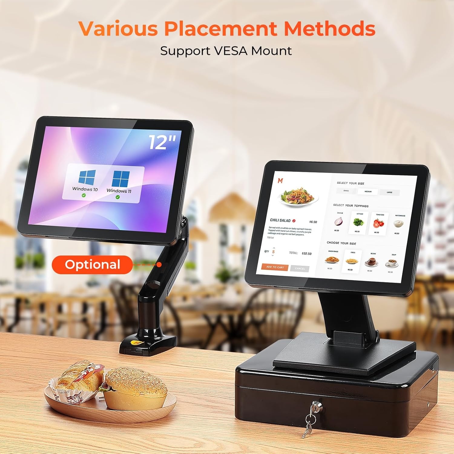 image:imageMUNBYN 12inch POS Touchscreen Monitor LED POS Monitor HDMIVGA Capacitive Screen Display Foldable Stand for Small Business Retail Restaurant Bar No Driver Required 2Y Protection