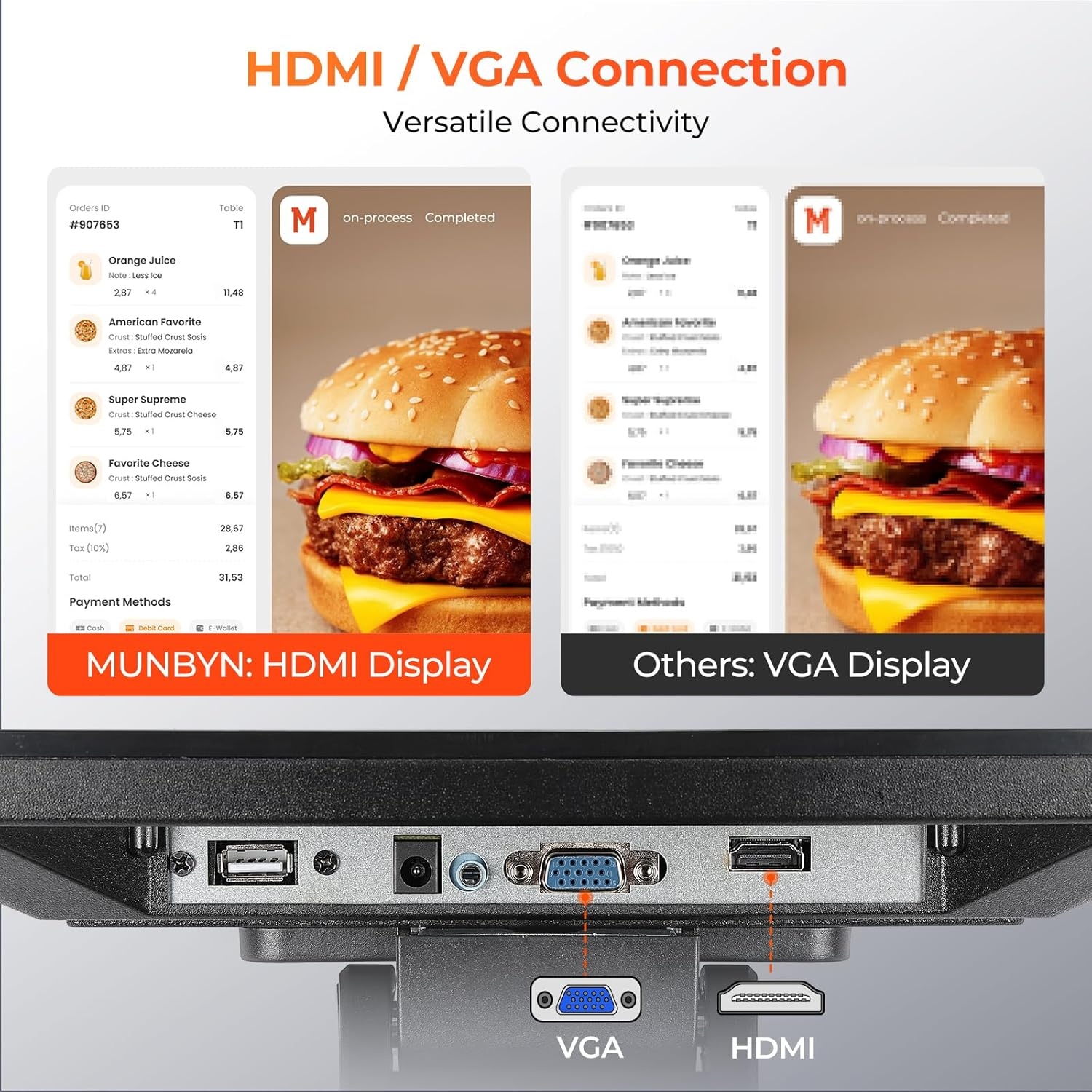 image:imageMUNBYN 12inch POS Touchscreen Monitor LED POS Monitor HDMIVGA Capacitive Screen Display Foldable Stand for Small Business Retail Restaurant Bar No Driver Required 2Y Protection
