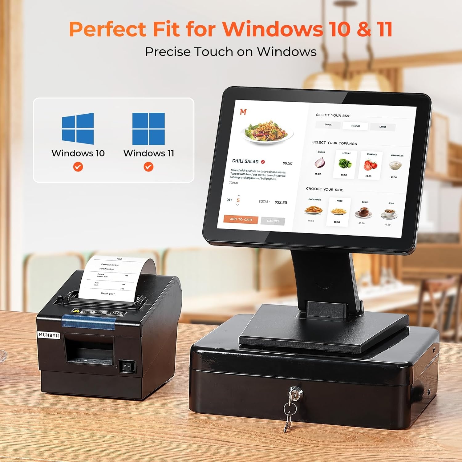 image:imageMUNBYN 12inch POS Touchscreen Monitor LED POS Monitor HDMIVGA Capacitive Screen Display Foldable Stand for Small Business Retail Restaurant Bar No Driver Required 2Y Protection