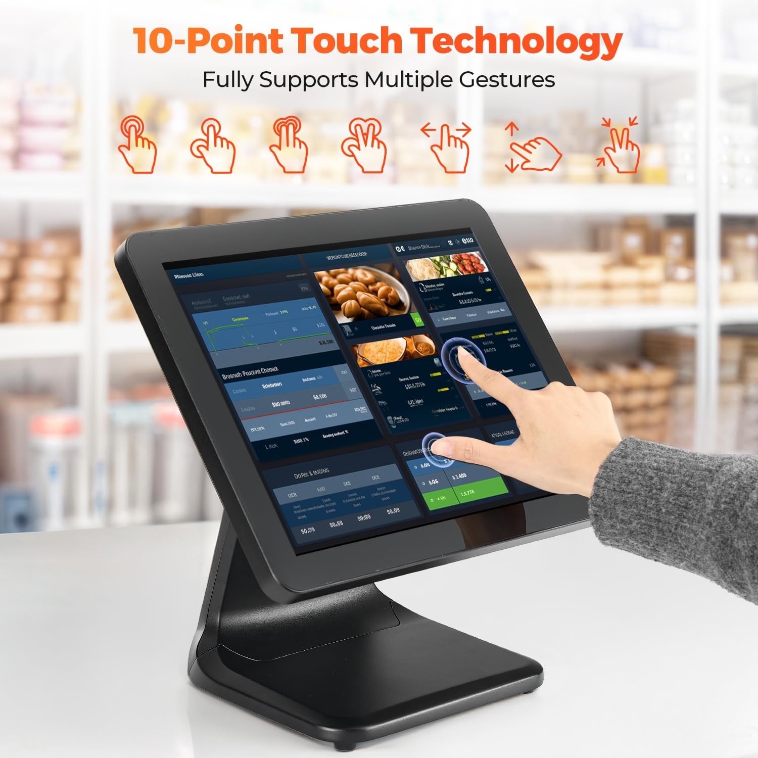 image:imageMUNBYN 15inch POS Touch Screen Monitor True Flat Seamless POS Monitor HeavyDuty Metal Stand HDMIVGA Capacitive Screen Display for Retail Restaurant Bar No Driver Required 2Y Protection