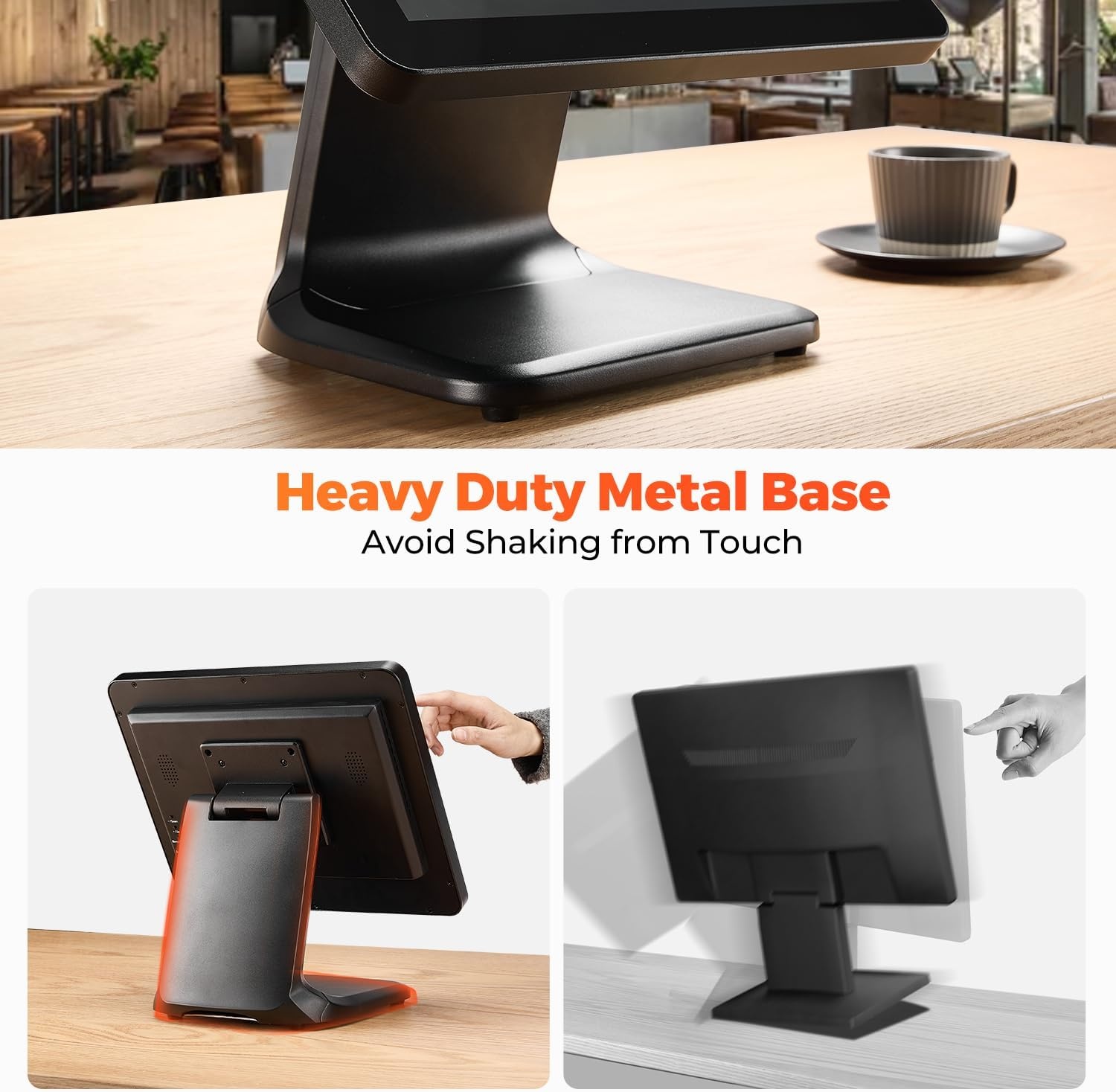 image:imageMUNBYN 15inch POS Touch Screen Monitor True Flat Seamless POS Monitor HeavyDuty Metal Stand HDMIVGA Capacitive Screen Display for Retail Restaurant Bar No Driver Required 2Y Protection