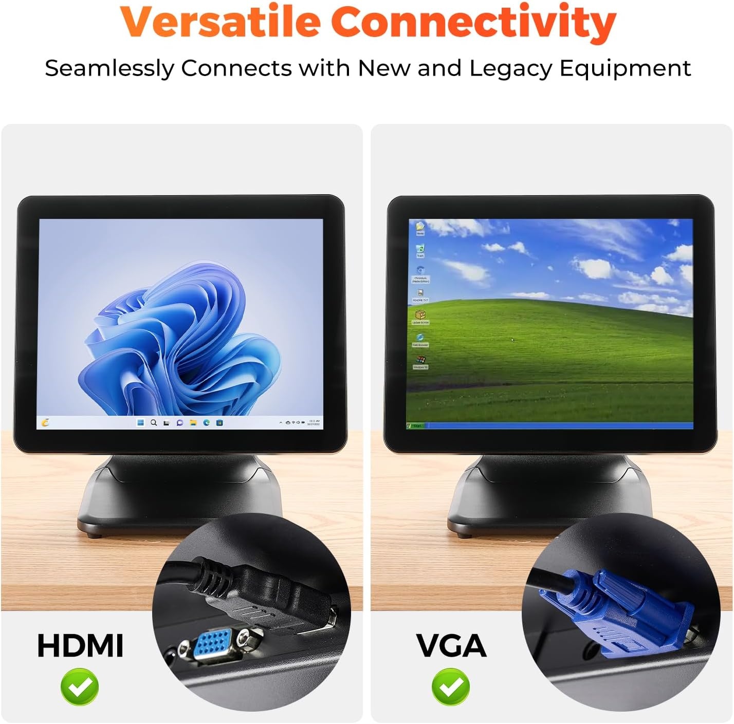 image:imageMUNBYN 15inch POS Touch Screen Monitor True Flat Seamless POS Monitor HeavyDuty Metal Stand HDMIVGA Capacitive Screen Display for Retail Restaurant Bar No Driver Required 2Y Protection