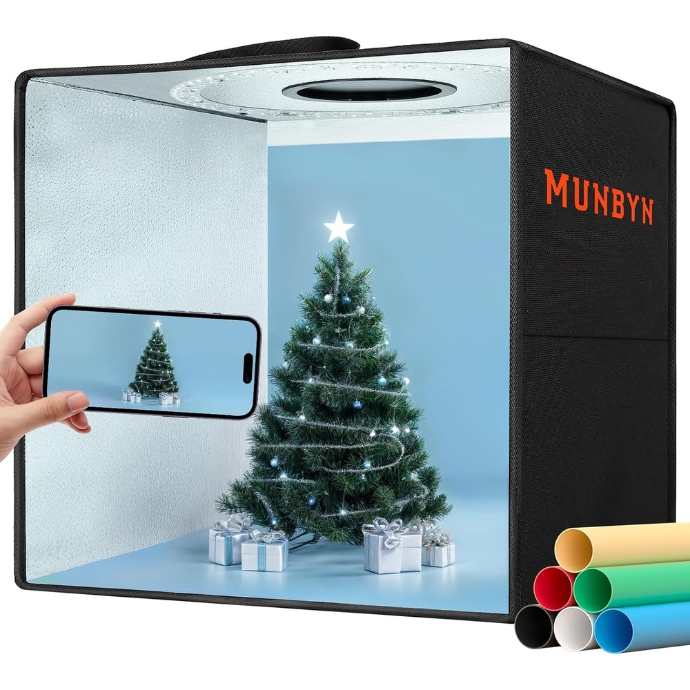 image:imageMUNBYN Light Box Photography Portable Photo Studio Box 16x16 Professional Shooting Tent Kit with 160 LED Lights 6 Backdrops for Jewelry and Small Product Photography