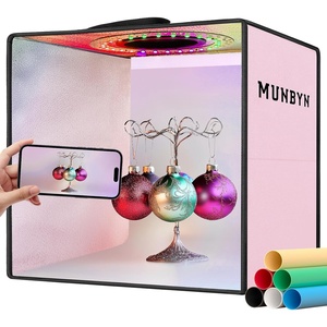 image:imageMUNBYN Light Box Photography Portable Photo Studio Box 12 x 12 Pink Professional Photo Tent Kit with 6Color RGB LED Lights 6 Photography Backdrops for Jewelry and Small Products