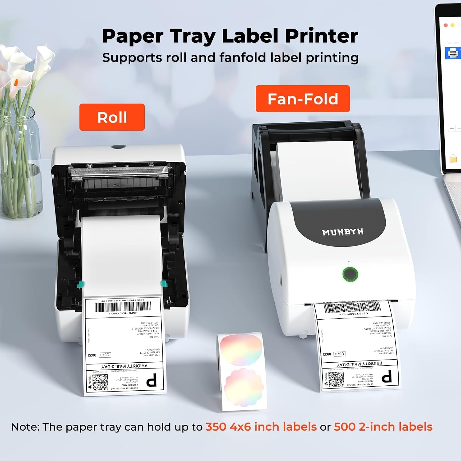 image:imageMUNBYN 411B Shipping Label Printer 4x6 Bluetooth Thermal Label Printer for Shipping Packages or Small Business Compatible with iPhone Android iPad Windows macOS Supports Etsy UPS USPS