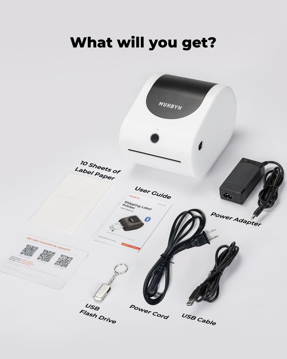 image:imageMUNBYN 411B Shipping Label Printer 4x6 Bluetooth Thermal Label Printer for Shipping Packages or Small Business Compatible with iPhone Android iPad Windows macOS Supports Etsy UPS USPS