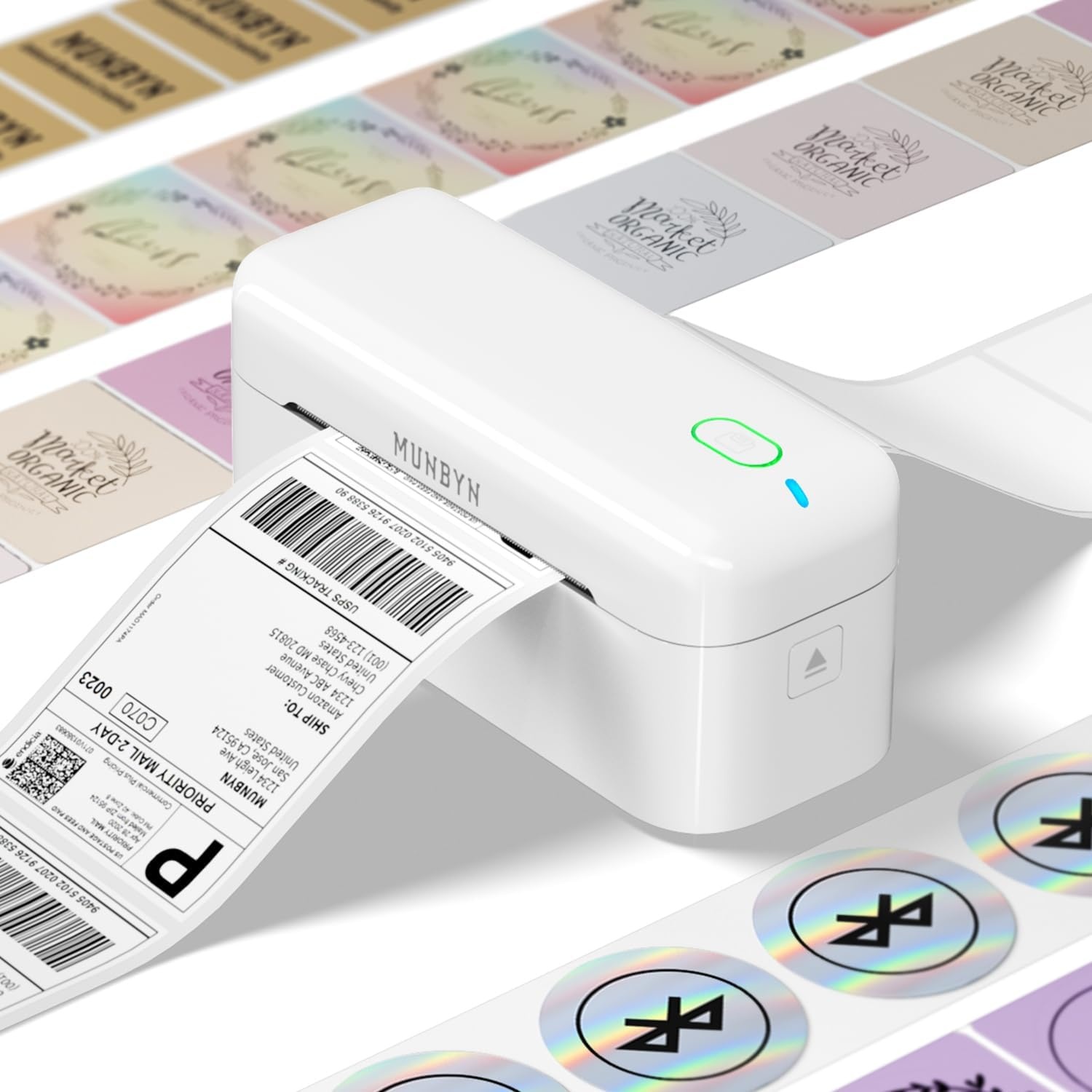 image:imageMUNBYN RW402B Bluetooth Thermal Label Printer2 Inch Circle Thermal Sticker LabelsWhite Label Holder