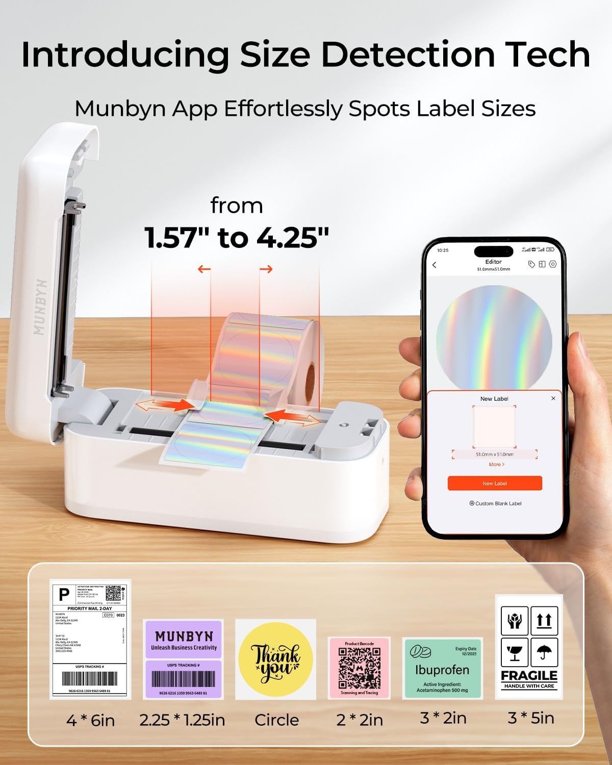 image:imageMUNBYN RW402B Bluetooth Thermal Label Printer2 Inch Circle Thermal Sticker LabelsWhite Label Holder