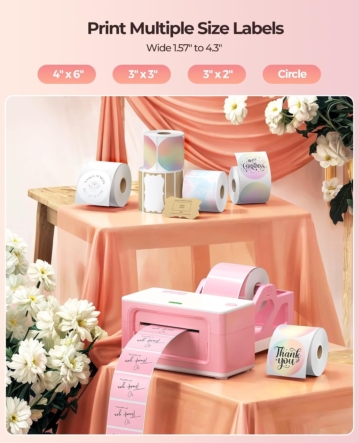 image:imageMUNBYN Wireless Thermal Printer WiFi Shipping Label Printer Compatible with AirPrint iPhone iPad macOS Android Windows Chromebook Etsy Ebay USPS for Small Business Home UsePink