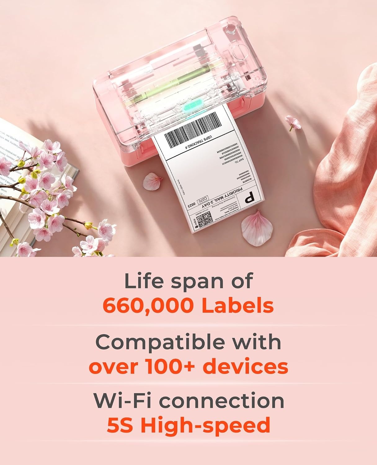 image:imageMUNBYN Wireless Thermal Printer WiFi Shipping Label Printer Compatible with AirPrint iPhone iPad macOS Android Windows Chromebook Etsy Ebay USPS for Small Business Home UsePink